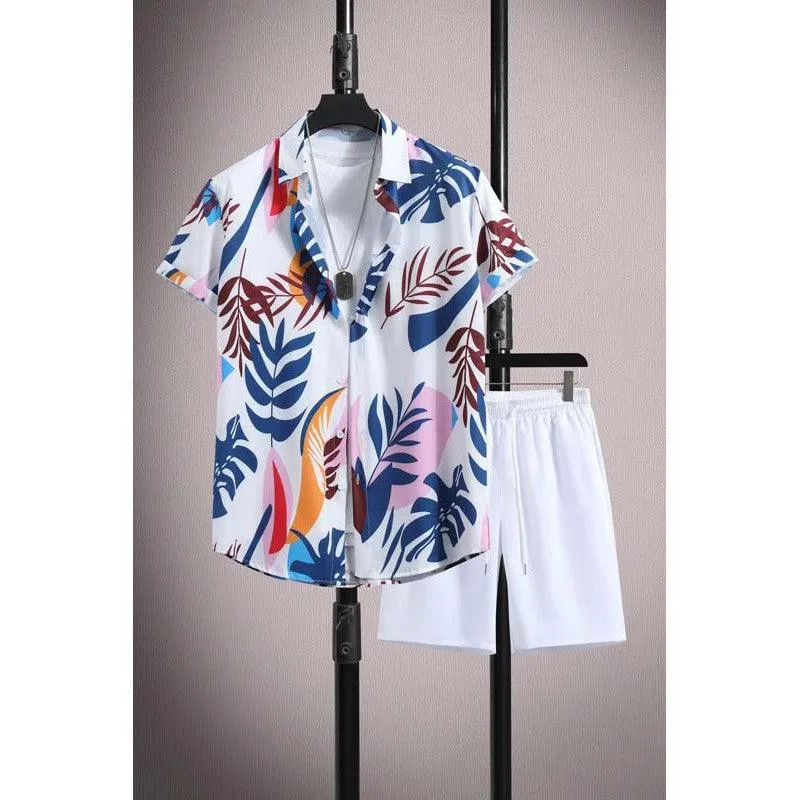 Men’s Ice Silk Printed Shirt Shorts Set