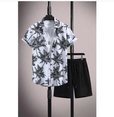 Men’s Ice Silk Printed Shirt Shorts Set