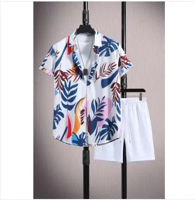 Men’s Ice Silk Printed Shirt Shorts Set