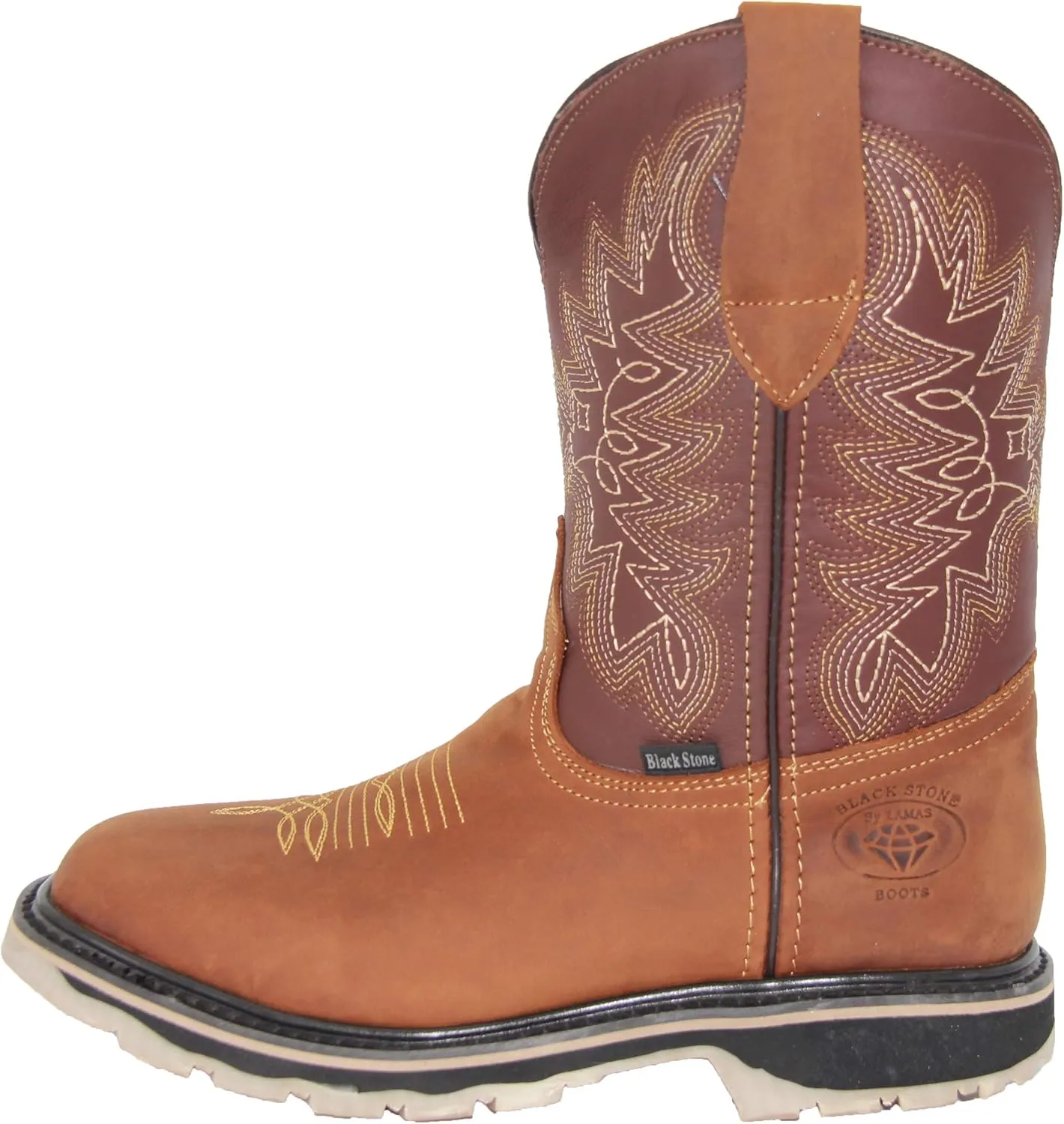 Mens Leather Square Toe Western Work Boot