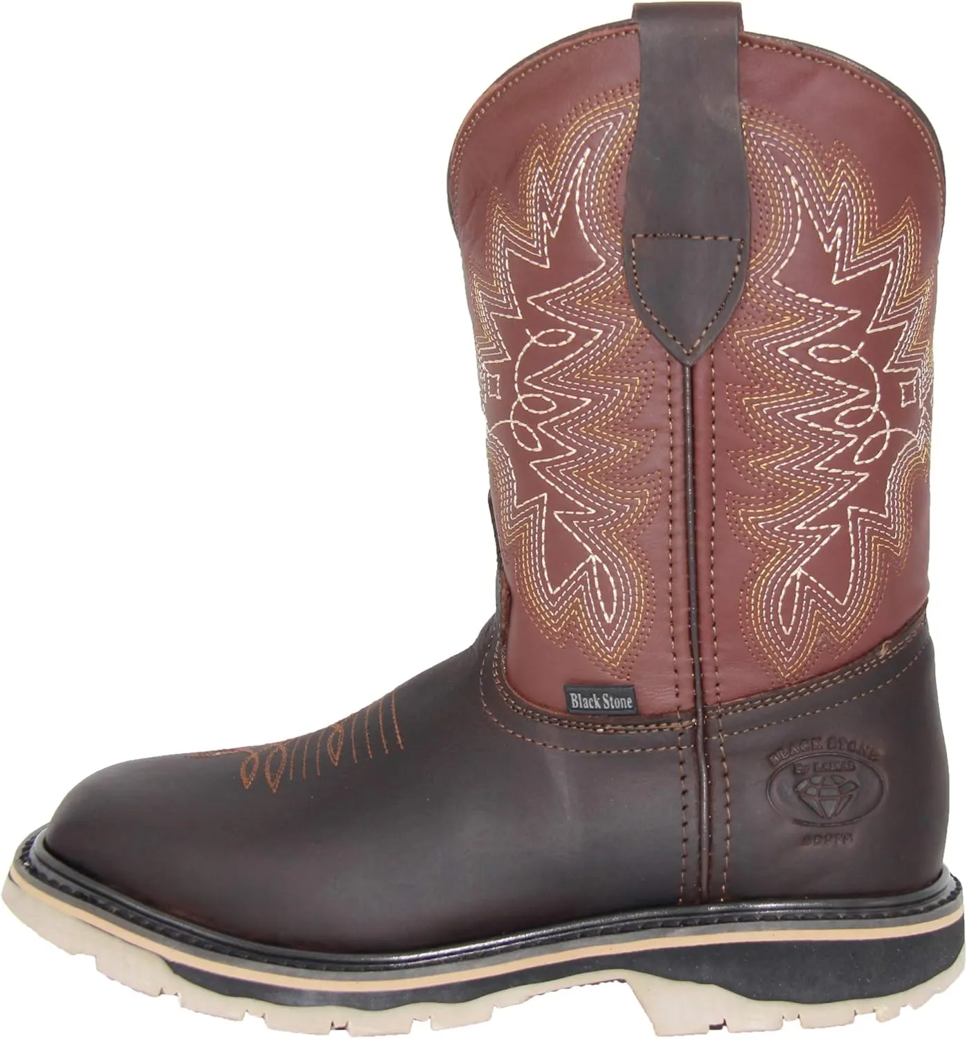 Mens Leather Square Toe Western Work Boot