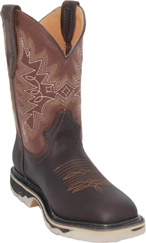 Mens Leather Square Toe Western Work Boot