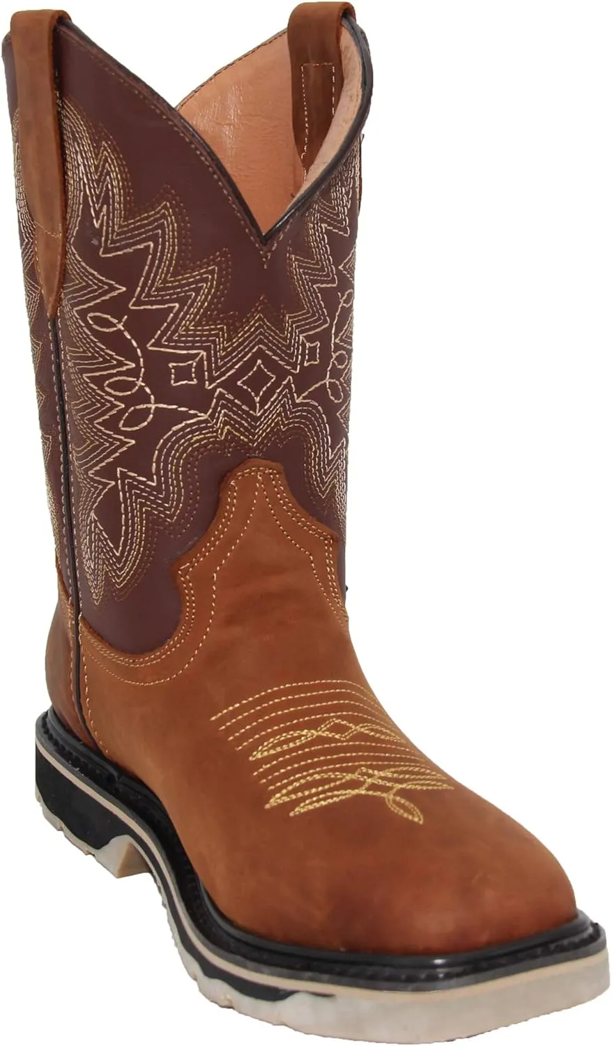 Mens Leather Square Toe Western Work Boot