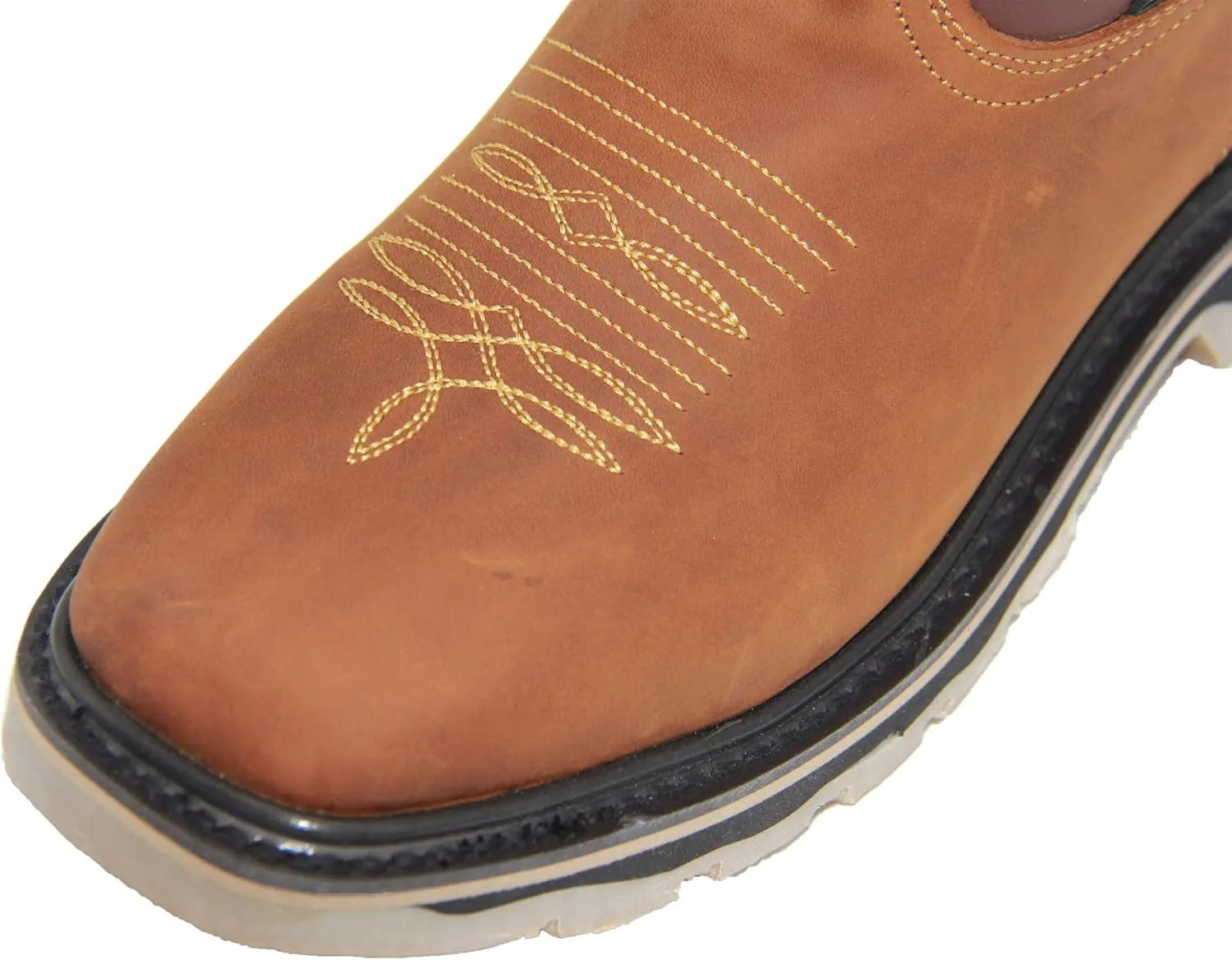 Mens Leather Square Toe Western Work Boot