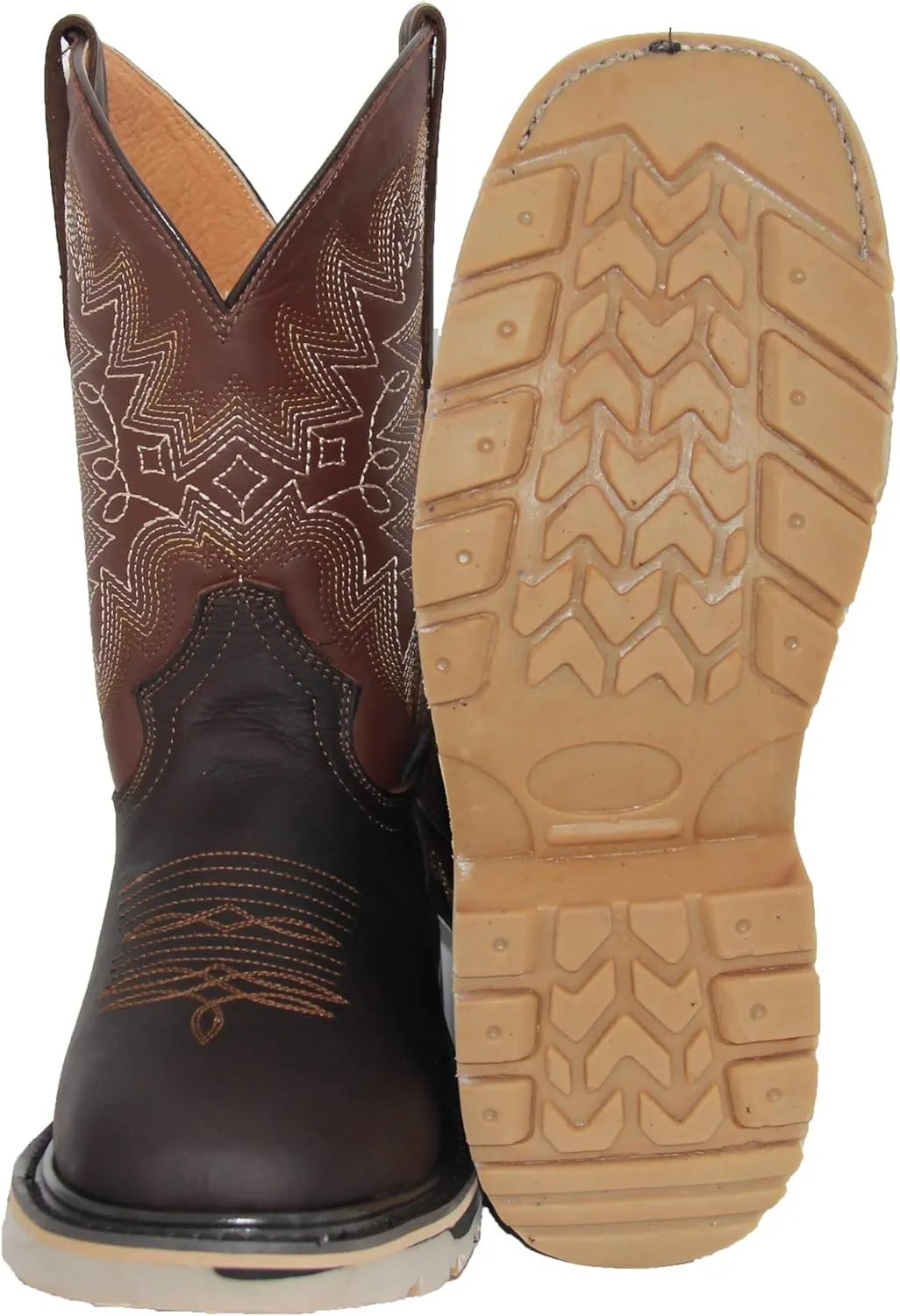 Mens Leather Square Toe Western Work Boot