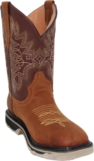 Mens Leather Square Toe Western Work Boot