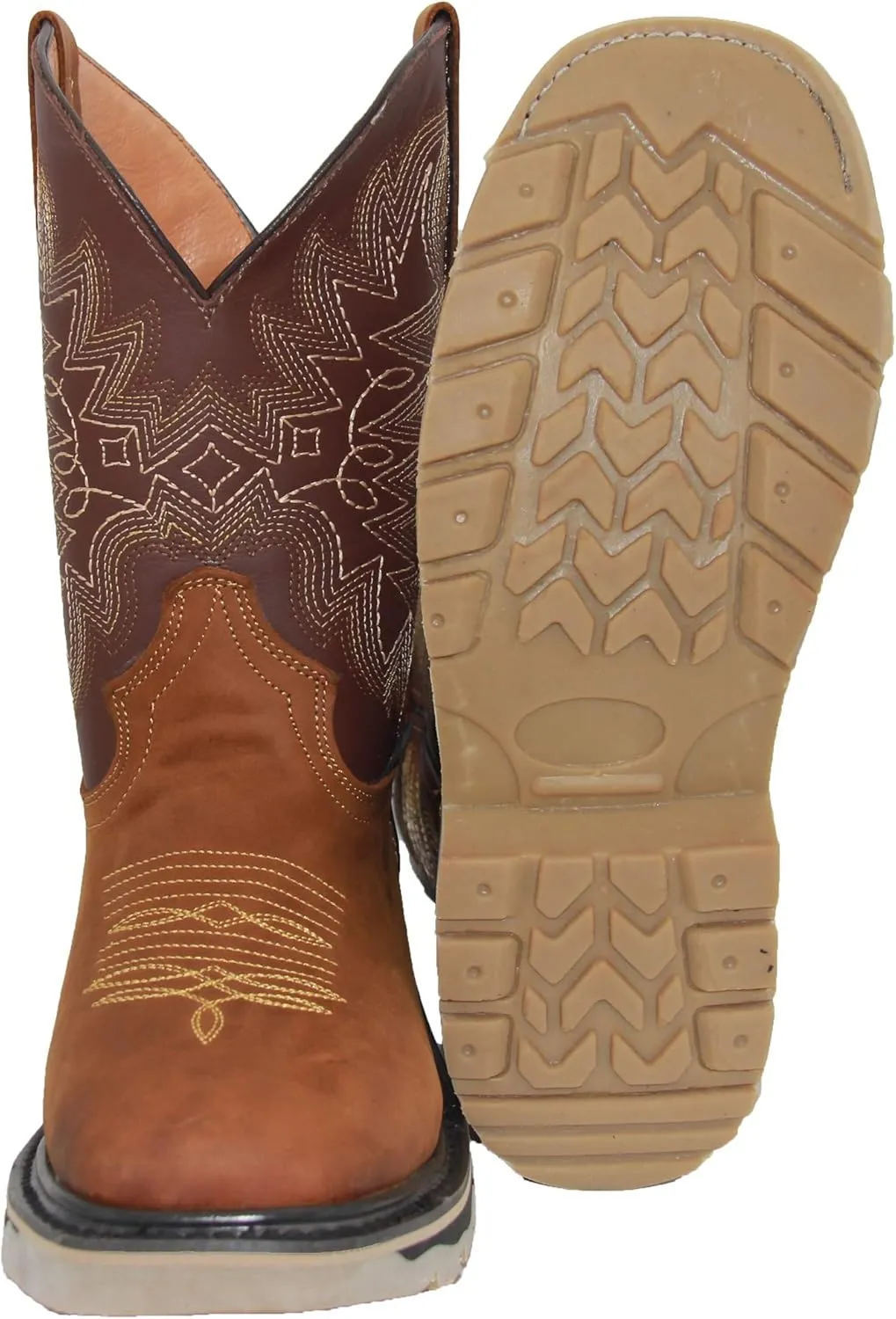 Mens Leather Square Toe Western Work Boot