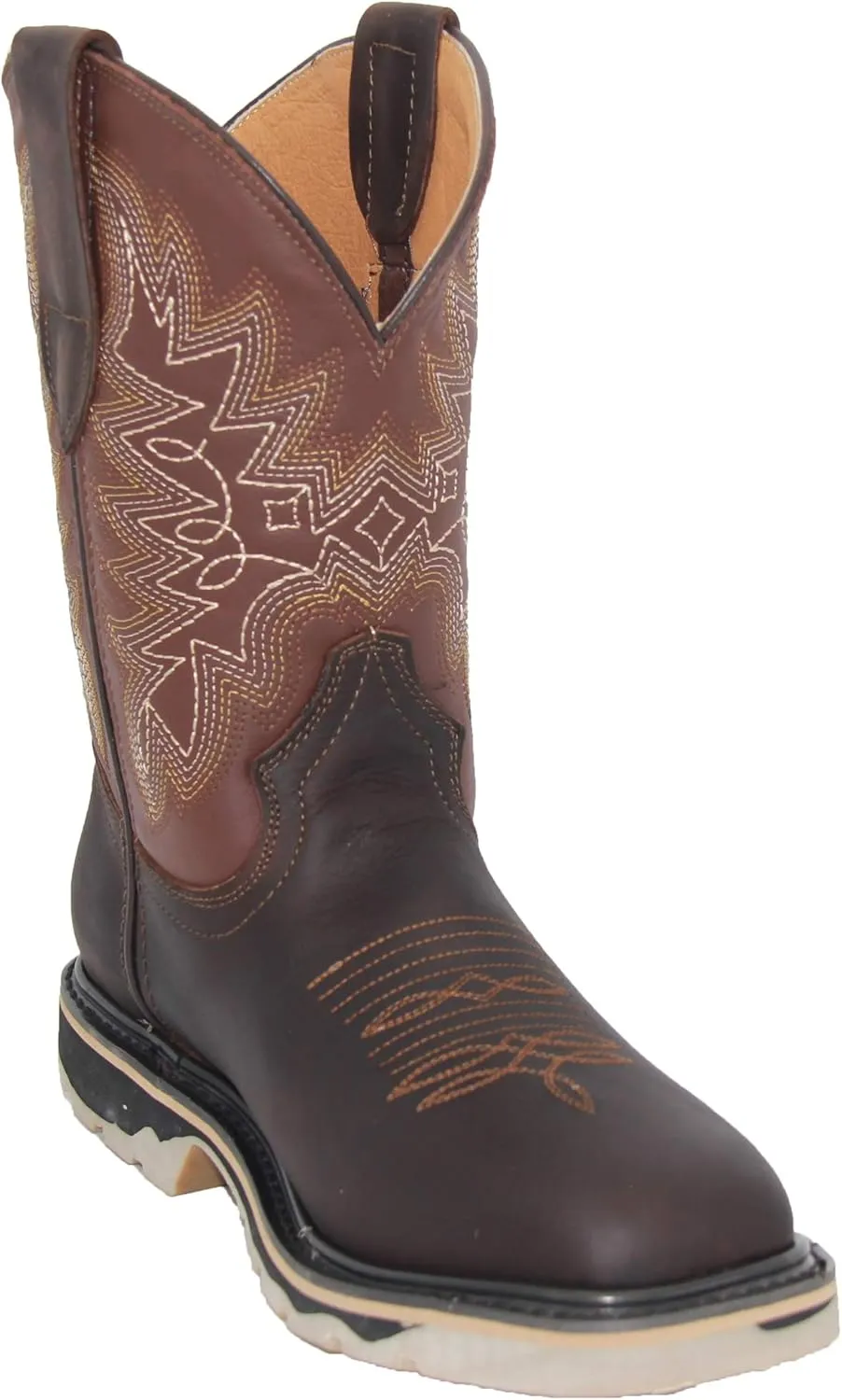 Mens Leather Square Toe Western Work Boot