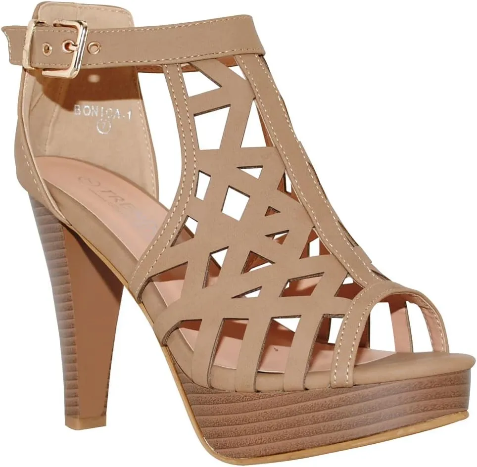 Open Toe Ankle Strap Sandal  Western Bootie Stacked Heel Open Toe Cutout Shoes