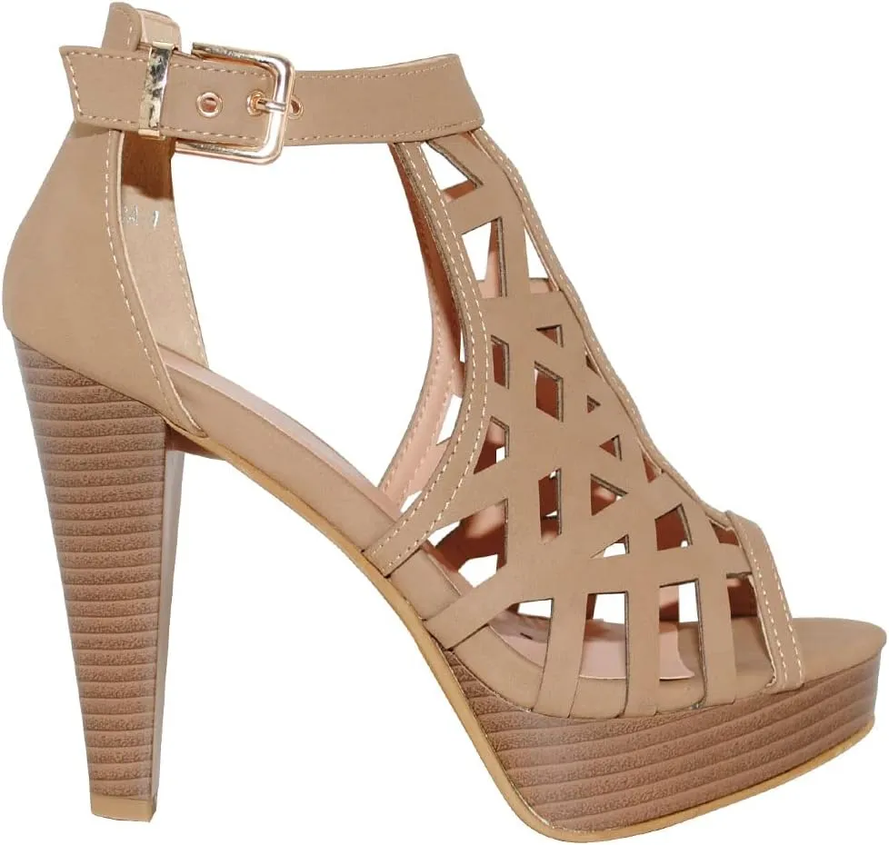 Open Toe Ankle Strap Sandal  Western Bootie Stacked Heel Open Toe Cutout Shoes