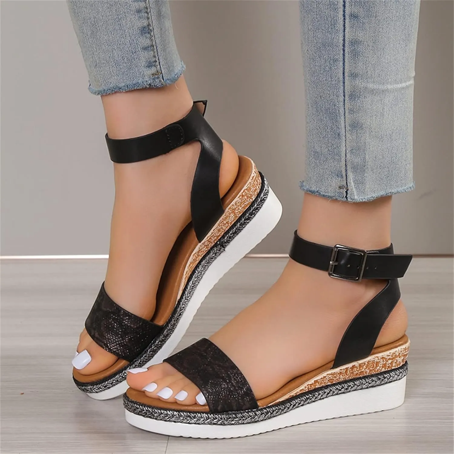 Orthopedic Sandals for Women,2025 Open Toe Casual Fashion Fish Mouth Leather Wide Width Sandal Summer Backless Mules Slide Beach Vacation Walking Shoes for Daily Wear