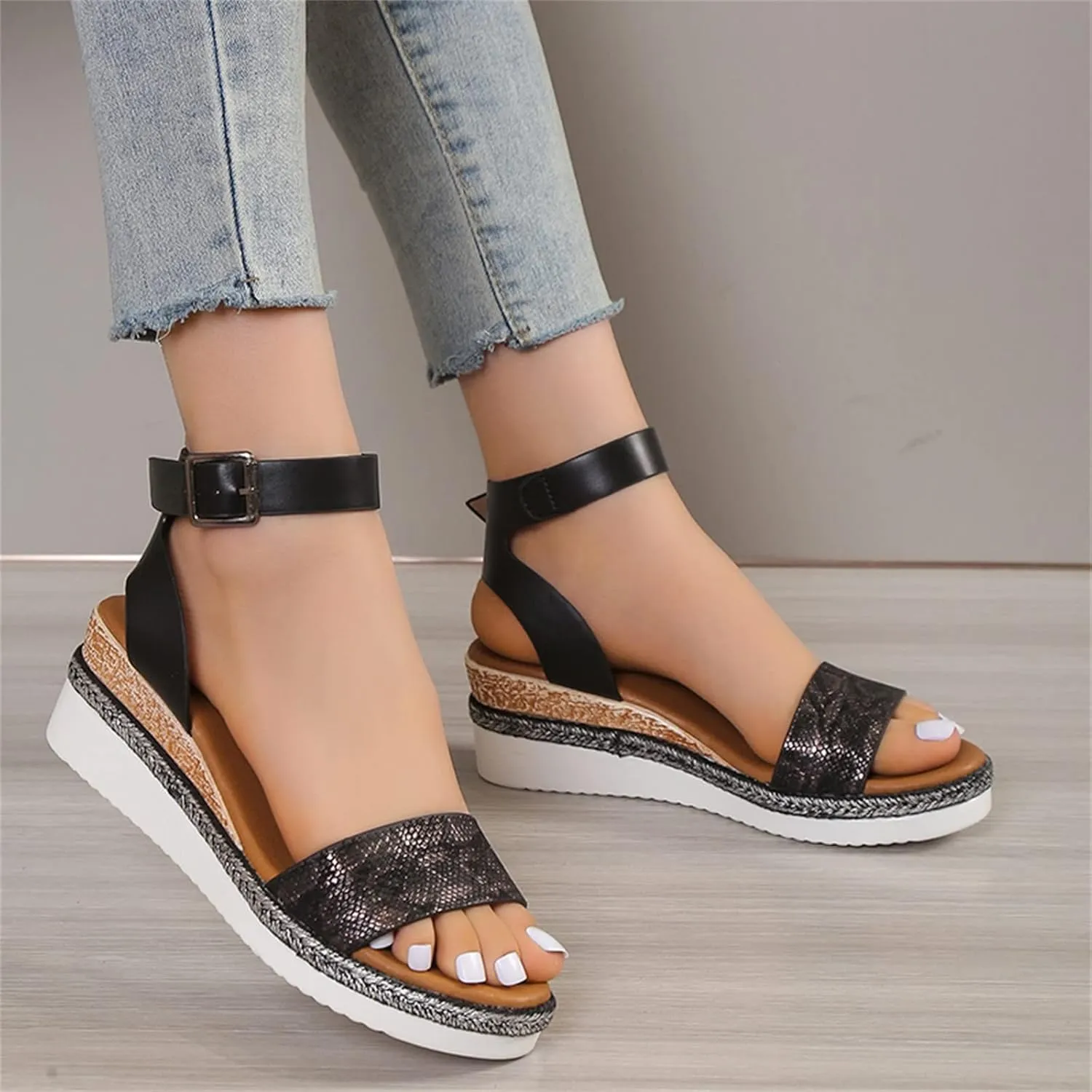 Orthopedic Sandals for Women,2025 Open Toe Casual Fashion Fish Mouth Leather Wide Width Sandal Summer Backless Mules Slide Beach Vacation Walking Shoes for Daily Wear