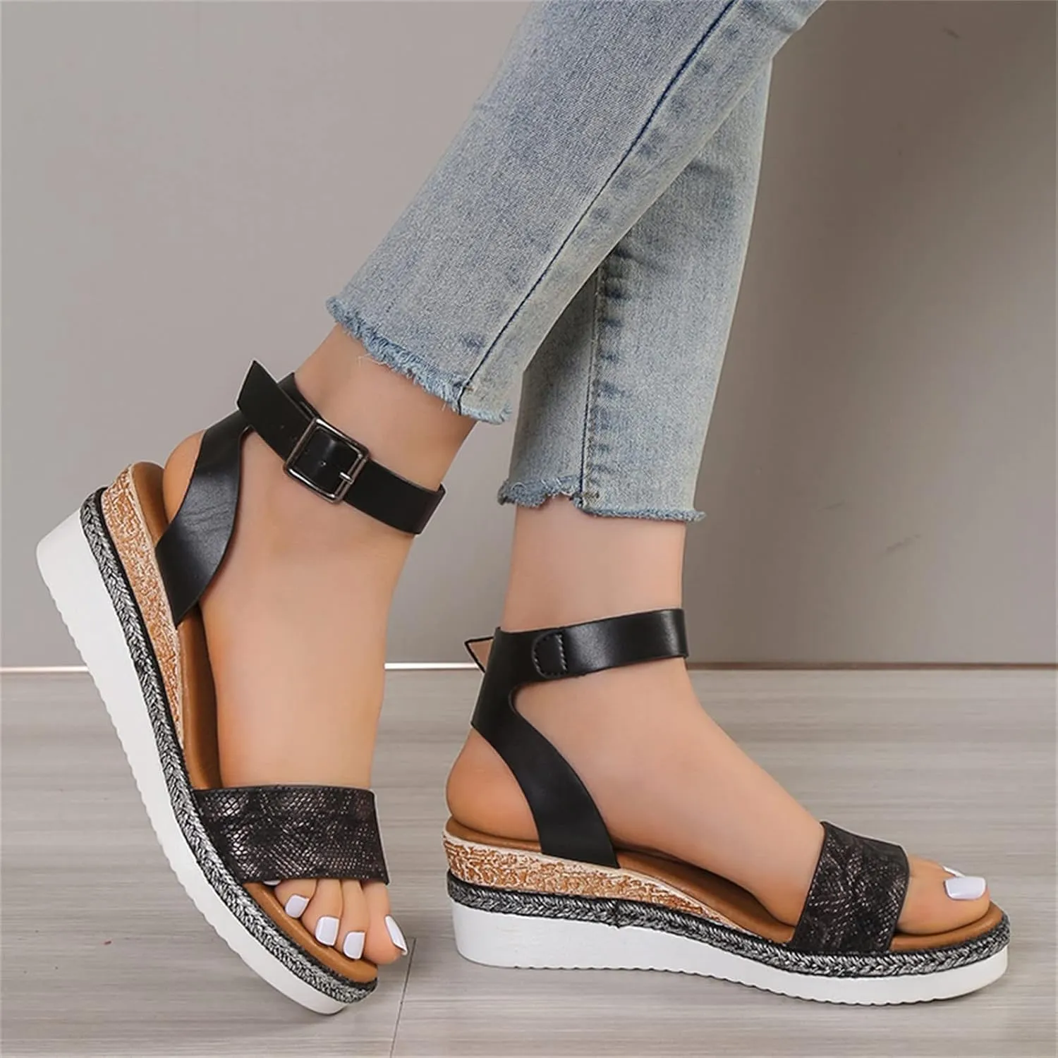 Orthopedic Sandals for Women,2025 Open Toe Casual Fashion Fish Mouth Leather Wide Width Sandal Summer Backless Mules Slide Beach Vacation Walking Shoes for Daily Wear
