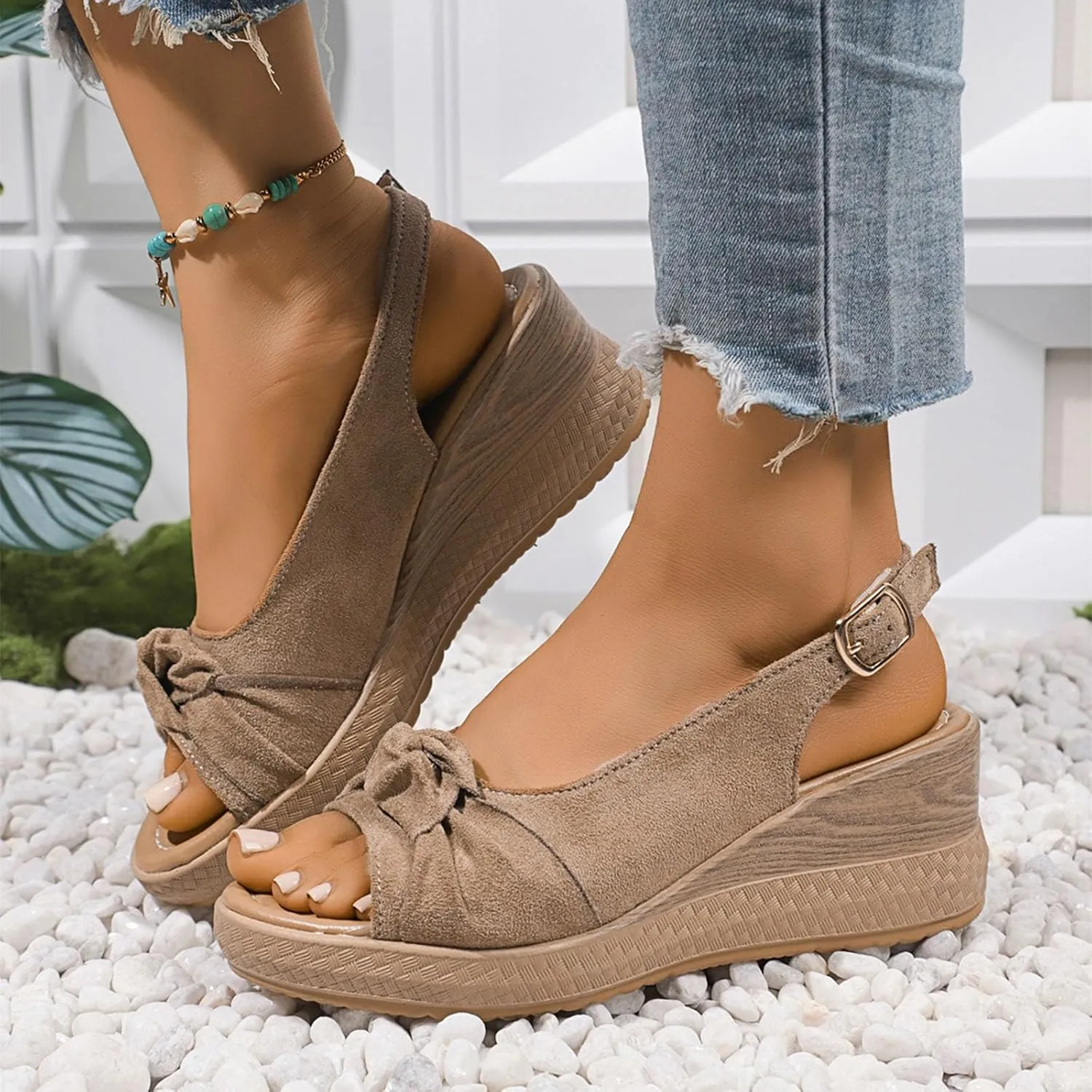 Orthopedic Sandals for Women,Casual Comfort Breathable Open Toe Mesh Thick Sole Backless Life Women Sandals Ankle Strap Platform Dressy Slip on Shoes for Vacation Party Wedding