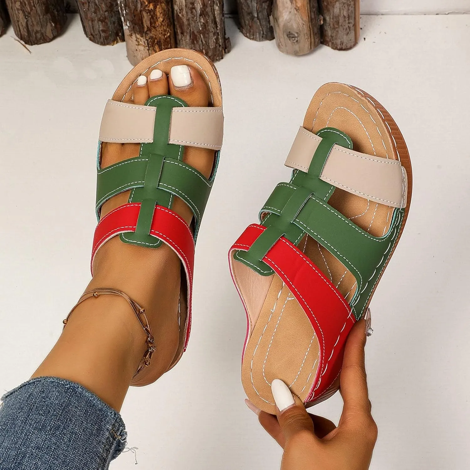 Orthopedic Wedge Sandals for Women Summer Dressy 2025 Fish Mouth Open Toe Non Slip Soft Yoga Mat Sole Sandals Beach Vacation Travel Walking Comfortable Casual Fashion Shoes with Arch Support