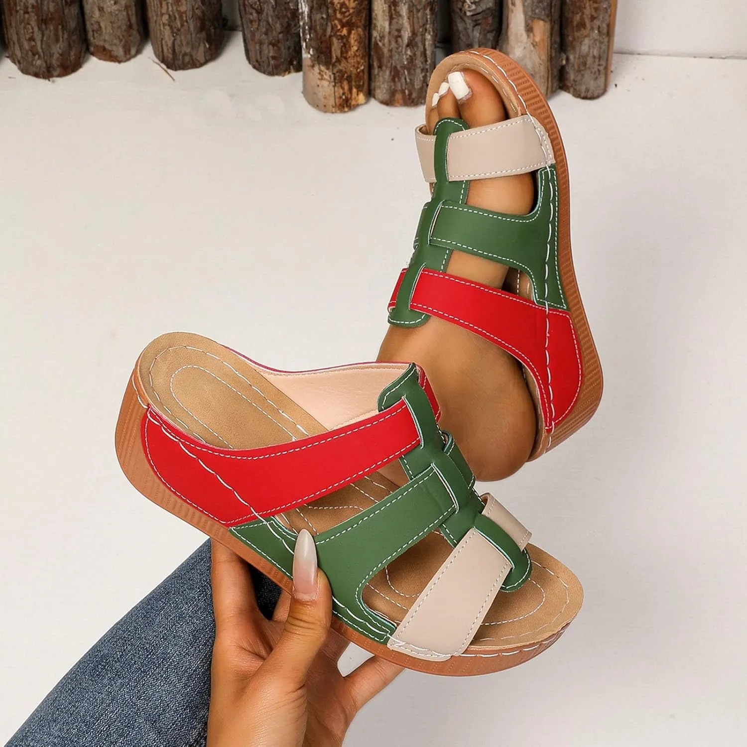 Orthopedic Wedge Sandals for Women Summer Dressy 2025 Fish Mouth Open Toe Non Slip Soft Yoga Mat Sole Sandals Beach Vacation Travel Walking Comfortable Casual Fashion Shoes with Arch Support