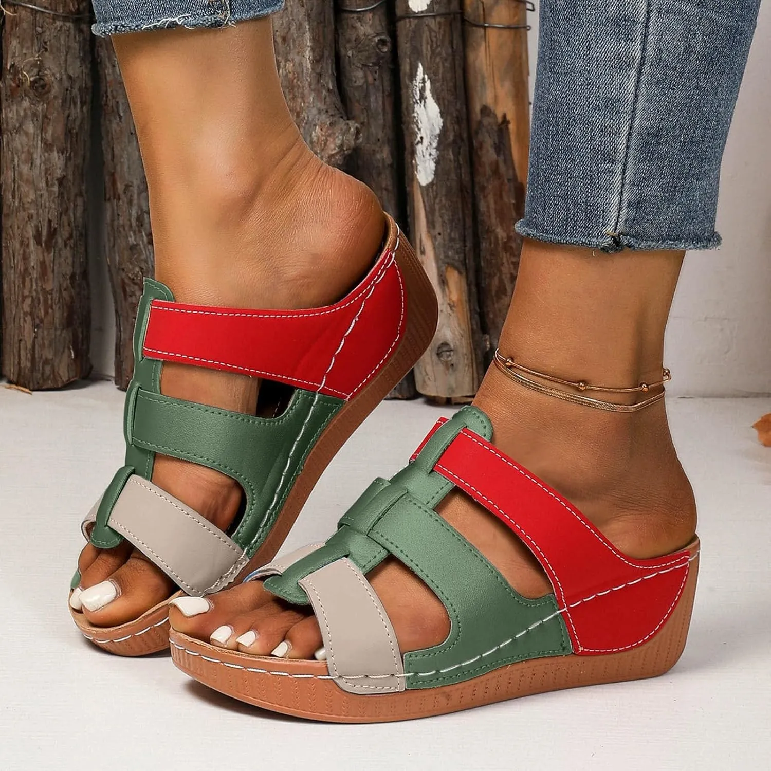 Orthopedic Wedge Sandals for Women Summer Dressy 2025 Fish Mouth Open Toe Non Slip Soft Yoga Mat Sole Sandals Beach Vacation Travel Walking Comfortable Casual Fashion Shoes with Arch Support
