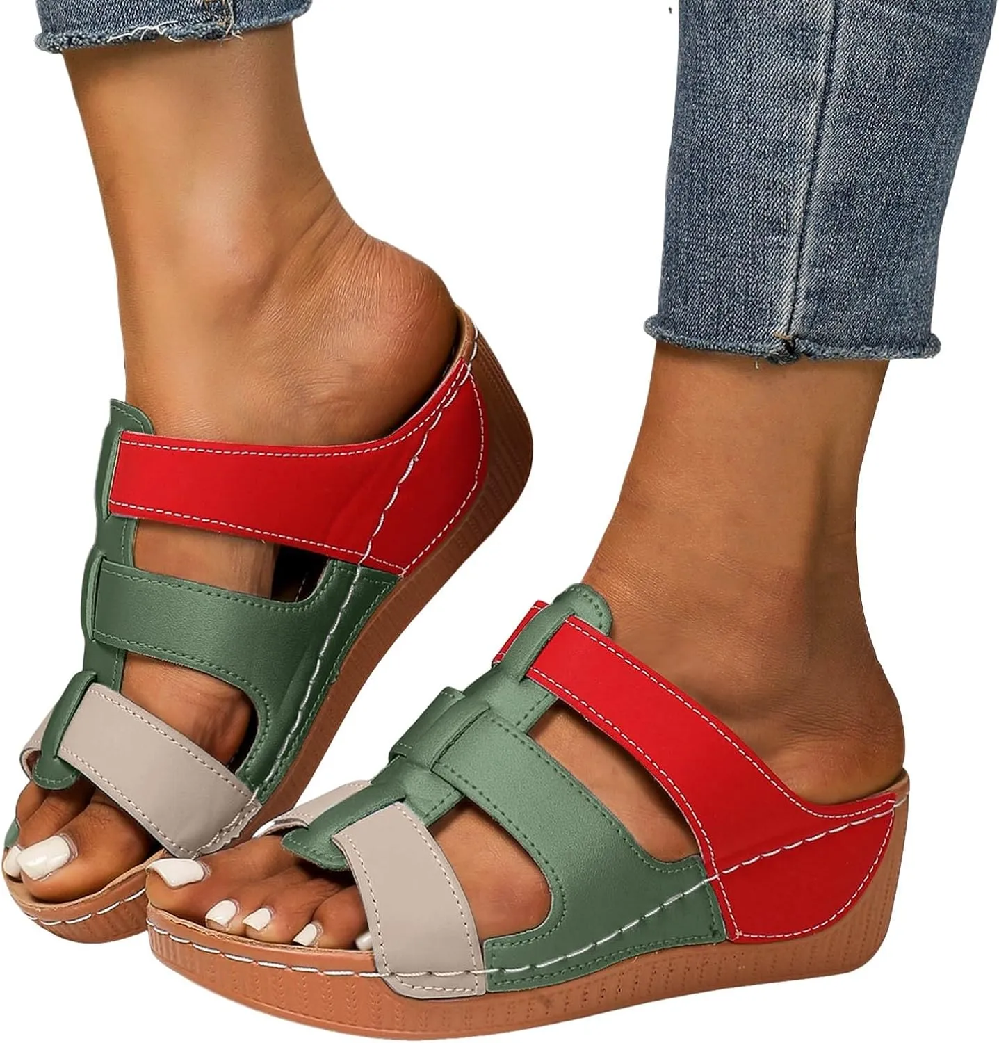 Orthopedic Wedge Sandals for Women Summer Dressy 2025 Fish Mouth Open Toe Non Slip Soft Yoga Mat Sole Sandals Beach Vacation Travel Walking Comfortable Casual Fashion Shoes with Arch Support