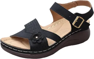 Orthopedic Wide Sandals for Women Arch Support Wedge Sandals Summer Walking Shoes Dressy Open Toe Ankle Strap Casual Sandal Low Heel Slip on Shoe Going Out Beach Shoes