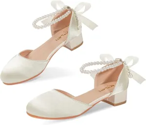 Orthoshoes Elegant Flower Girl Shoes for Weddings  Pearl-Embellished Strappy Heels, Closed-Toe Party Footwear for Big Kids