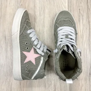Paulina Olive Canvas Pink Star High Top Shu Shop Sneaker