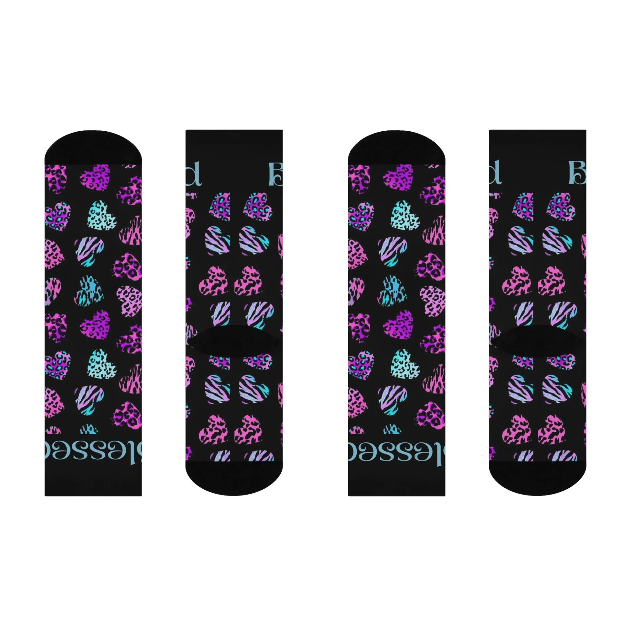 "Colorful Leopard Print Socks for Women – Soft & Comfortable Black and Pink Crew Socks"