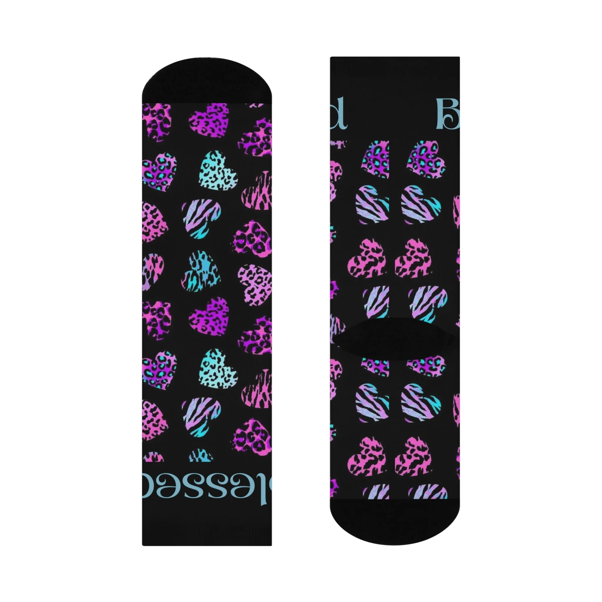 "Colorful Leopard Print Socks for Women – Soft & Comfortable Black and Pink Crew Socks"