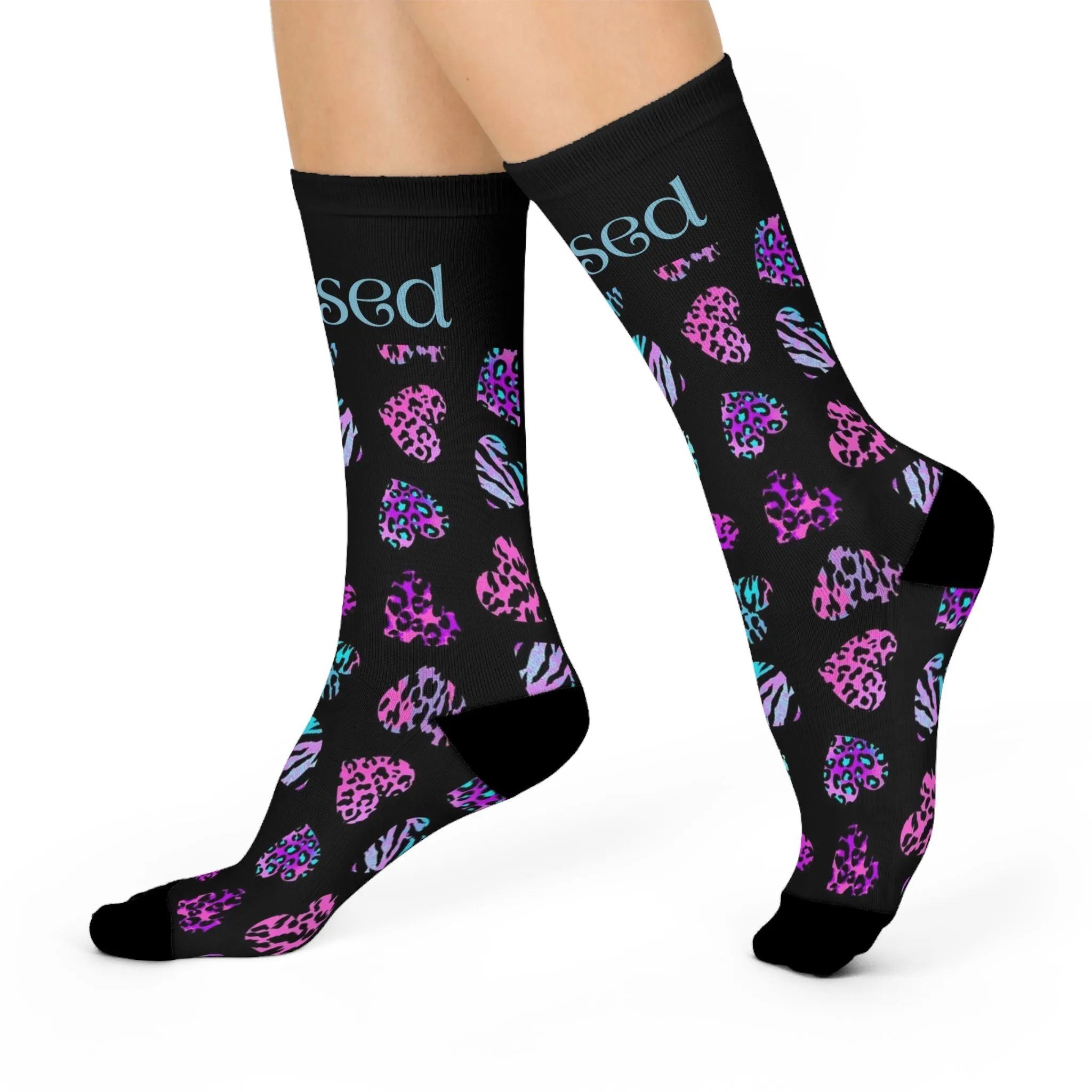 "Colorful Leopard Print Socks for Women – Soft & Comfortable Black and Pink Crew Socks"