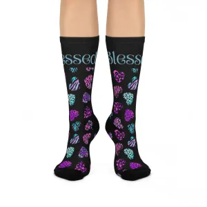 "Colorful Leopard Print Socks for Women – Soft & Comfortable Black and Pink Crew Socks"