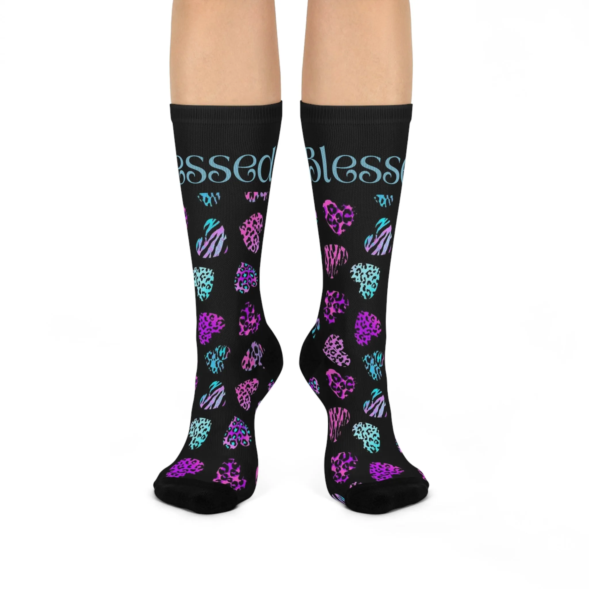 "Colorful Leopard Print Socks for Women – Soft & Comfortable Black and Pink Crew Socks"