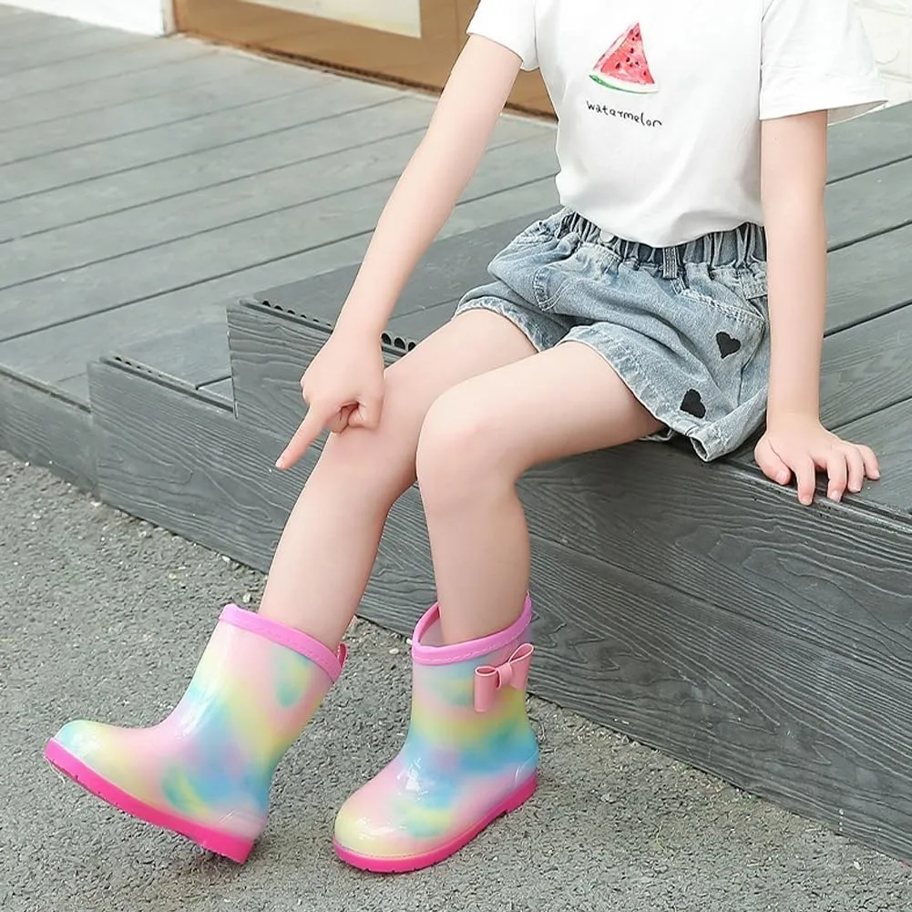 Rain Boots Kids for Toddlers, Boys and Girls Cartoon Children Tall Boots, Waterproof Rainboots with Handles