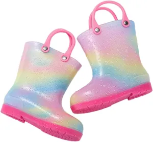 Rain Boots Kids for Toddlers, Boys and Girls Cartoon Children Tall Boots, Waterproof Rainboots with Handles