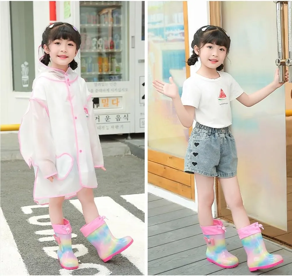 Rain Boots Kids for Toddlers, Boys and Girls Cartoon Children Tall Boots, Waterproof Rainboots with Handles