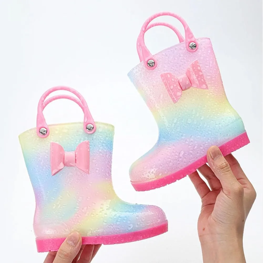 Rain Boots Kids for Toddlers, Boys and Girls Cartoon Children Tall Boots, Waterproof Rainboots with Handles