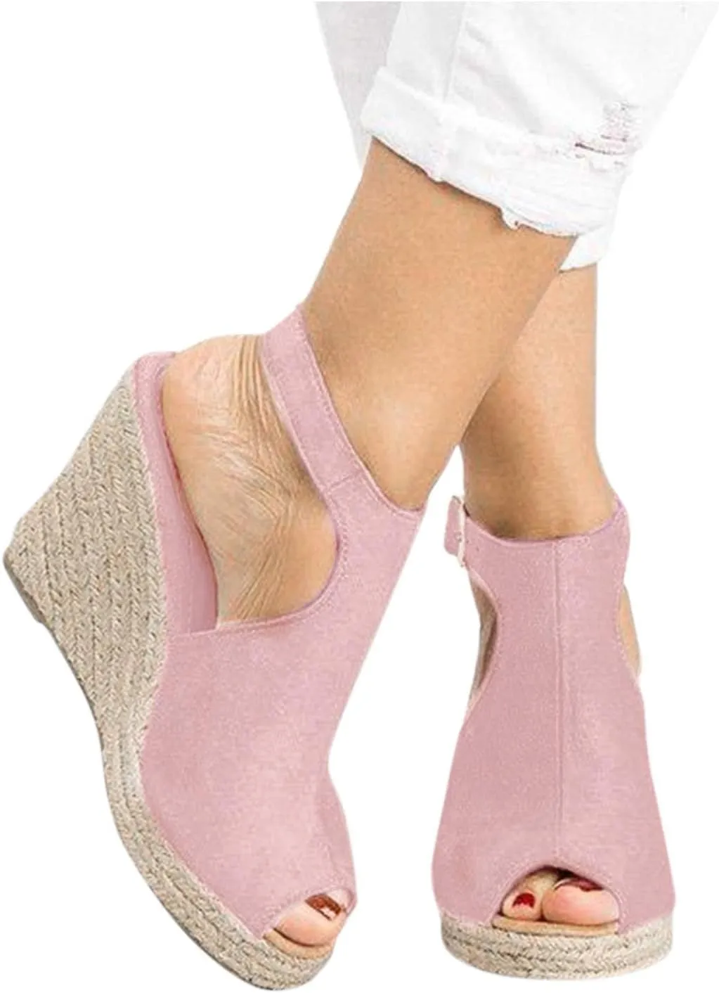 Rvidbe Platform Sandals for Women Sexy Women's Peep Toe Platform Sandals Summer Casual Ankle Buckle Wedge Sandals Shoes
