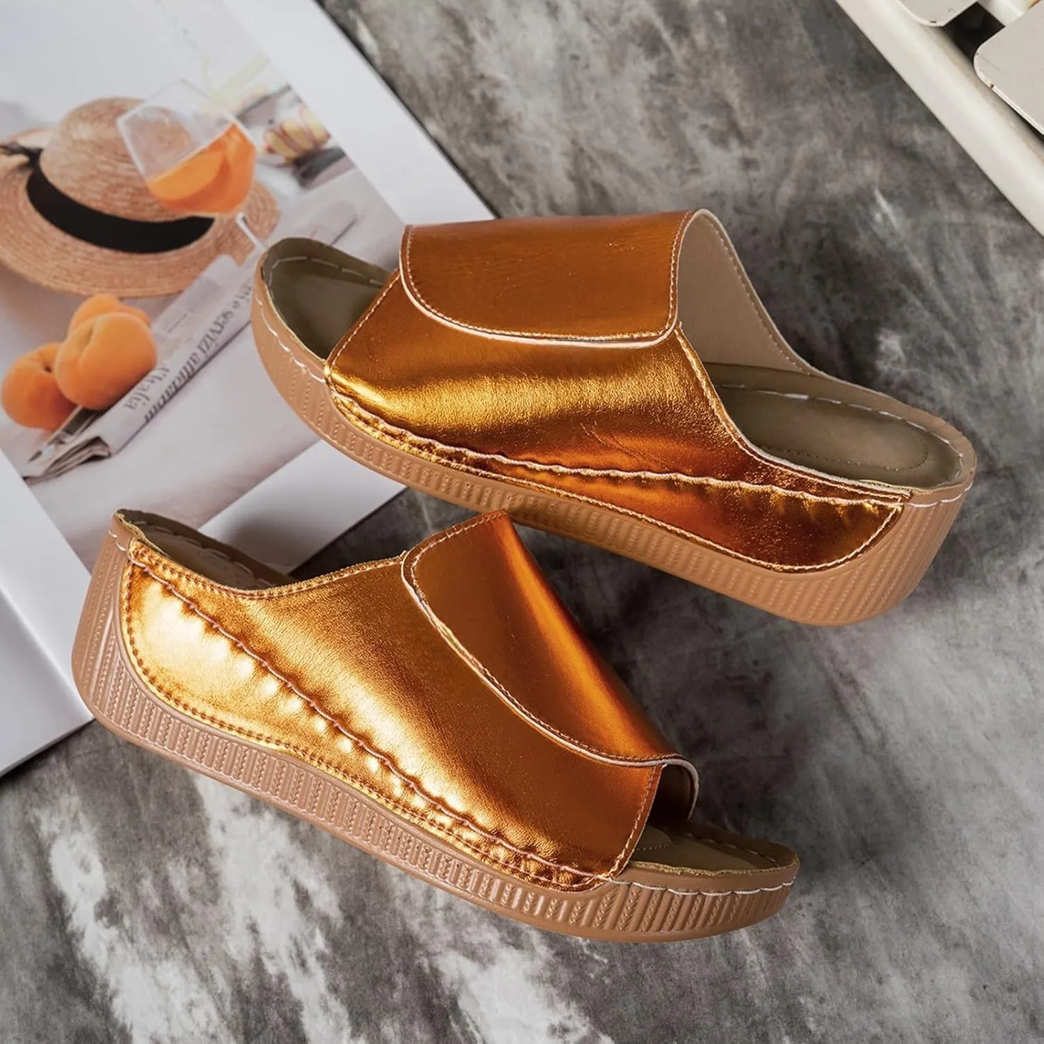 Sandals for Women 2025 Casual Width Wedge Sandals Summer Beach Vacation Breathable Orthopedic Walking Shoes Solid Color Trendy Dress Sandal Platform Slippers Shoes 2025