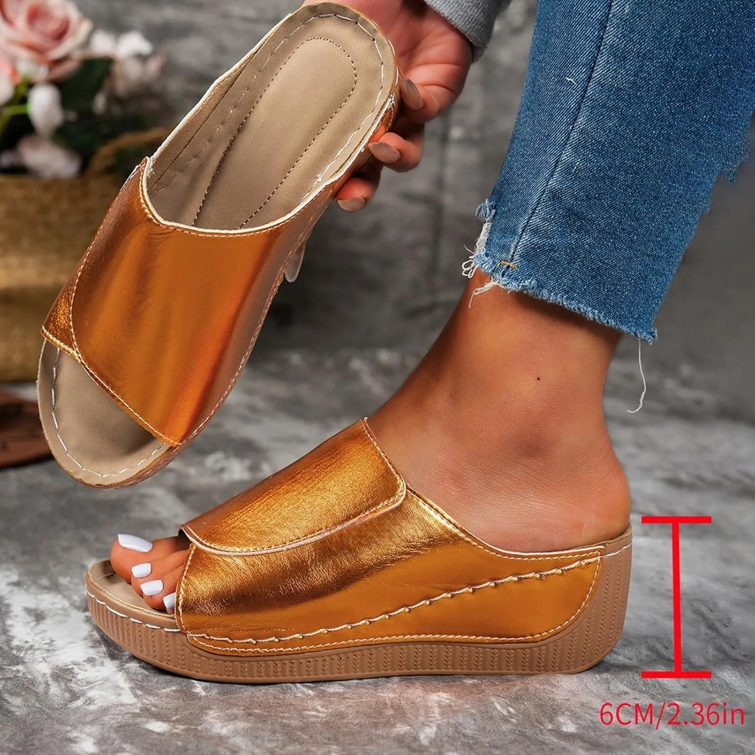 Sandals for Women 2025 Casual Width Wedge Sandals Summer Beach Vacation Breathable Orthopedic Walking Shoes Solid Color Trendy Dress Sandal Platform Slippers Shoes 2025