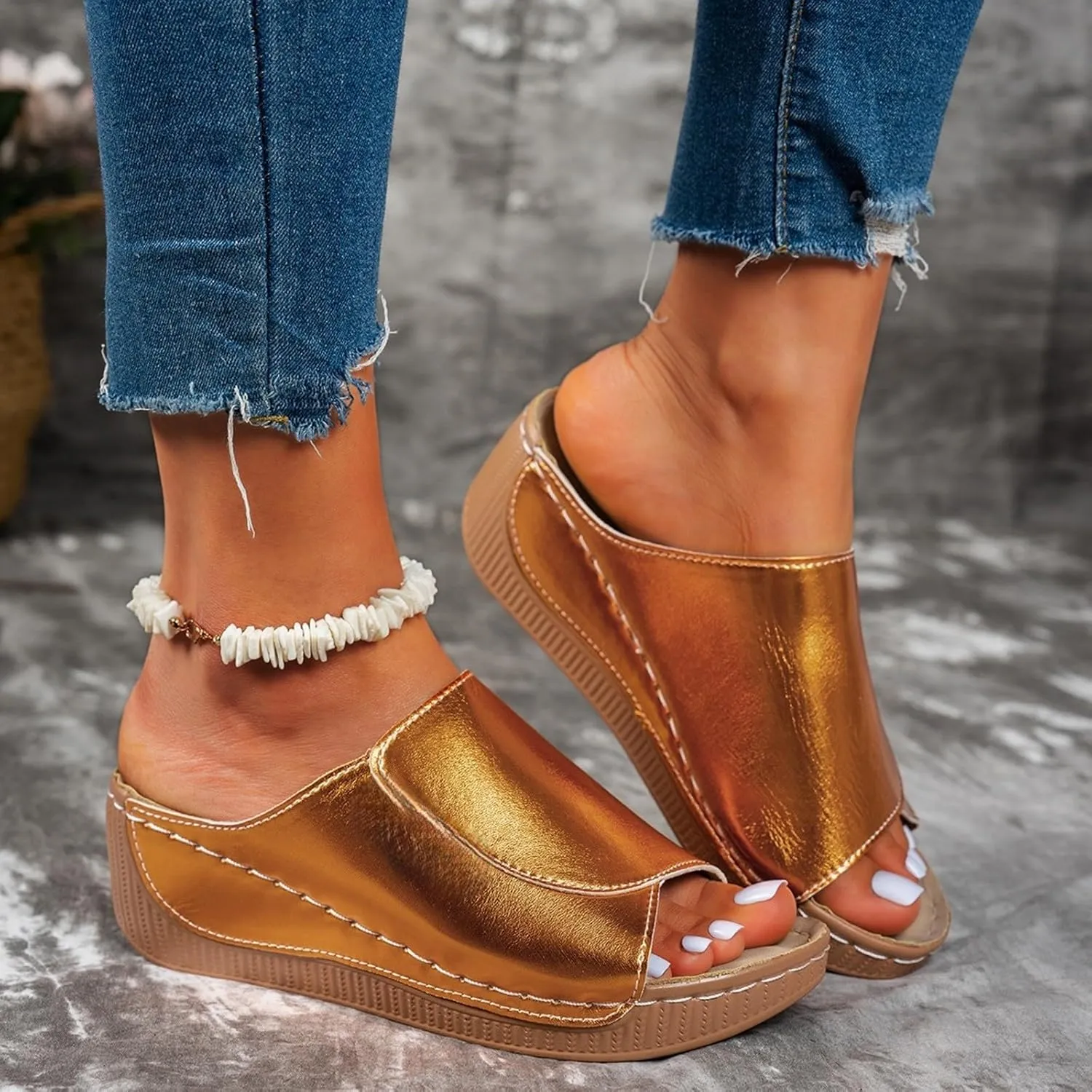 Sandals for Women 2025 Casual Width Wedge Sandals Summer Beach Vacation Breathable Orthopedic Walking Shoes Solid Color Trendy Dress Sandal Platform Slippers Shoes 2025