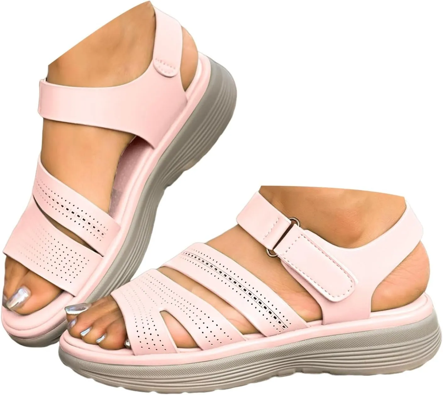 Sandals for Women Wedge Shoes 2025 Summer Open Toe Comfortable Hollow Thick Out Casual Womens Slide Sandals Sparkly Breathable Adjustable Athletic Sport Shoes for Outdoors