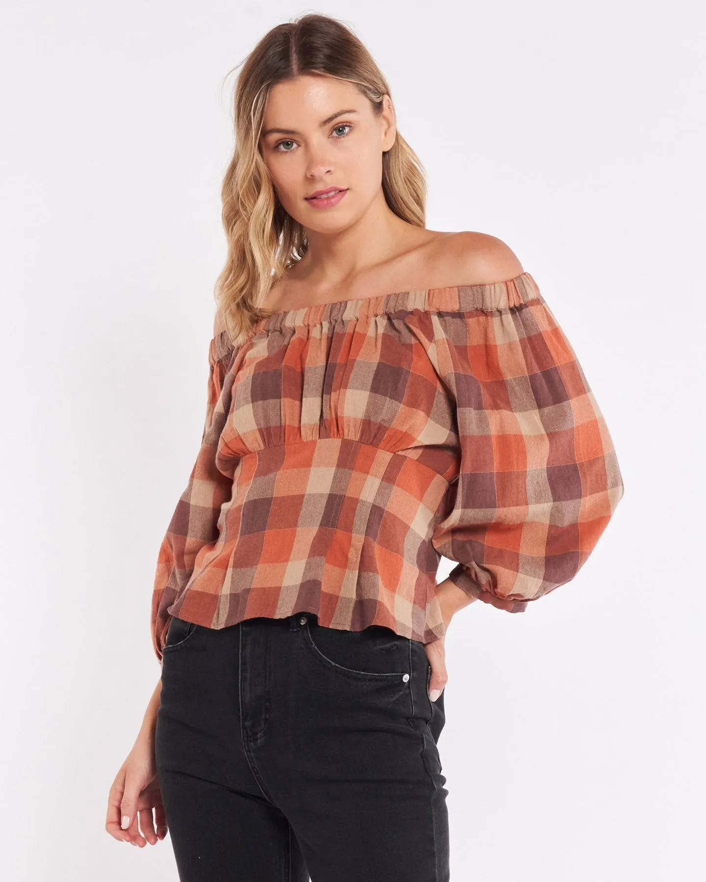 SASS BELLA TOP - DUSTY CHECK