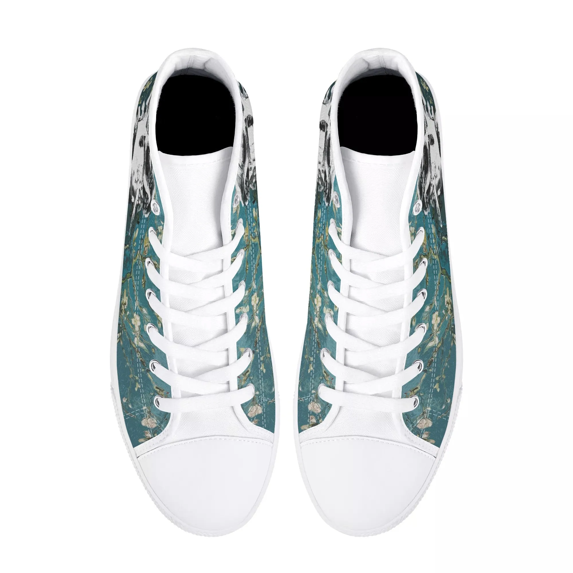 Skull With Burning Cigarette on Cherry Blossom - Van Gogh High Top Canvas Sneakers
