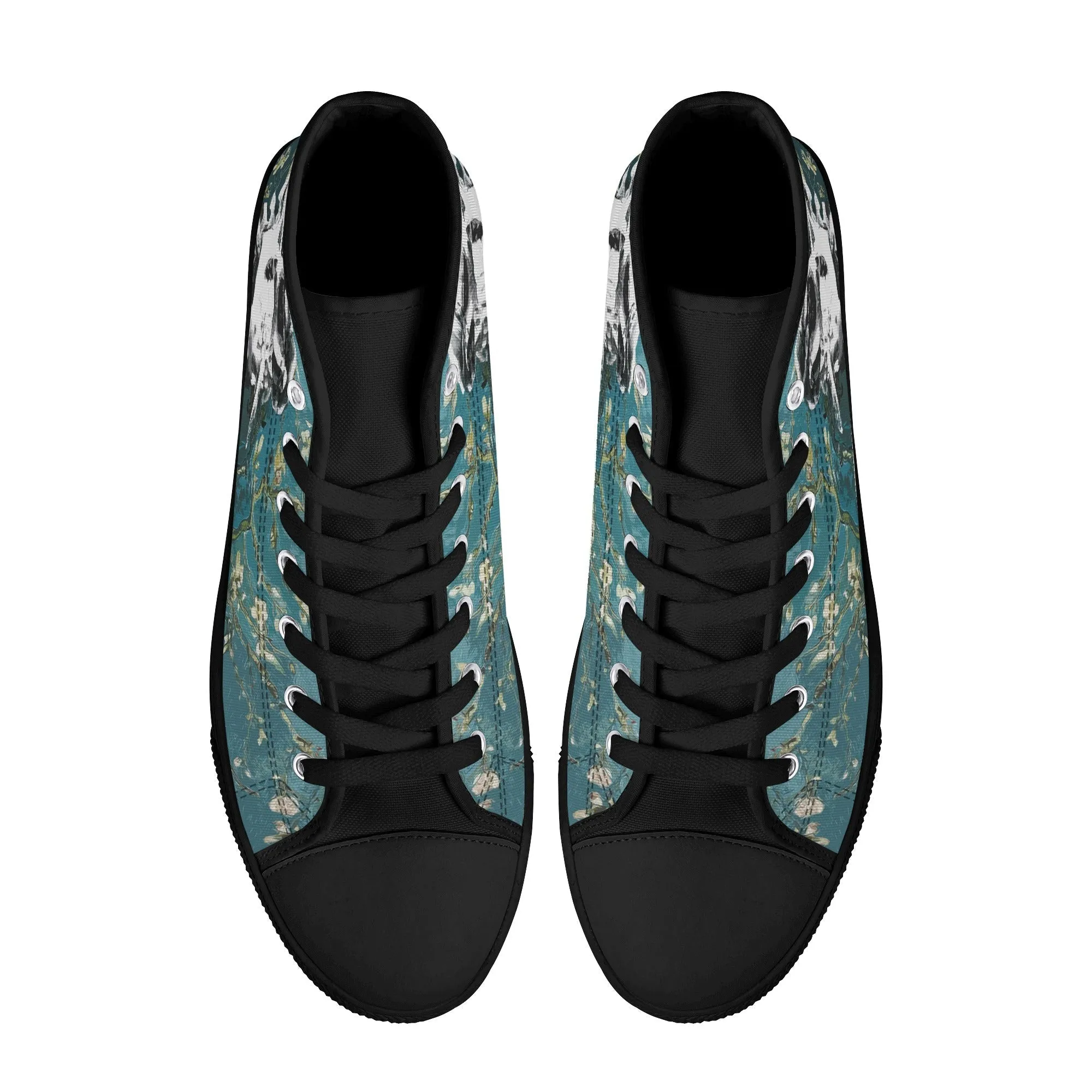 Skull With Burning Cigarette on Cherry Blossom - Van Gogh High Top Canvas Sneakers