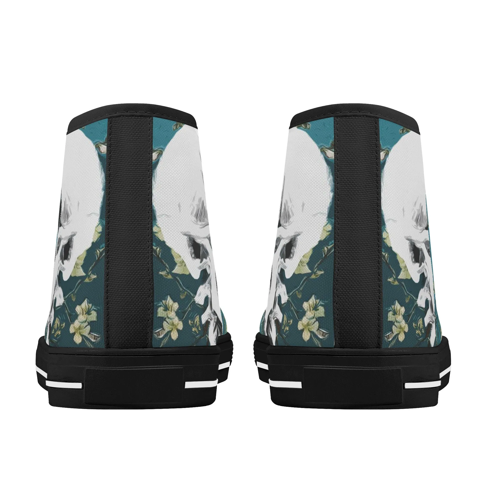 Skull With Burning Cigarette on Cherry Blossom - Van Gogh High Top Canvas Sneakers