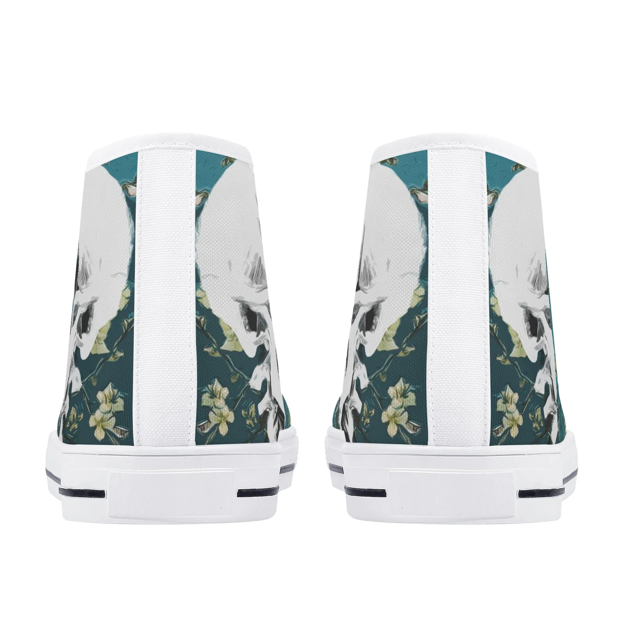 Skull With Burning Cigarette on Cherry Blossom - Van Gogh High Top Canvas Sneakers