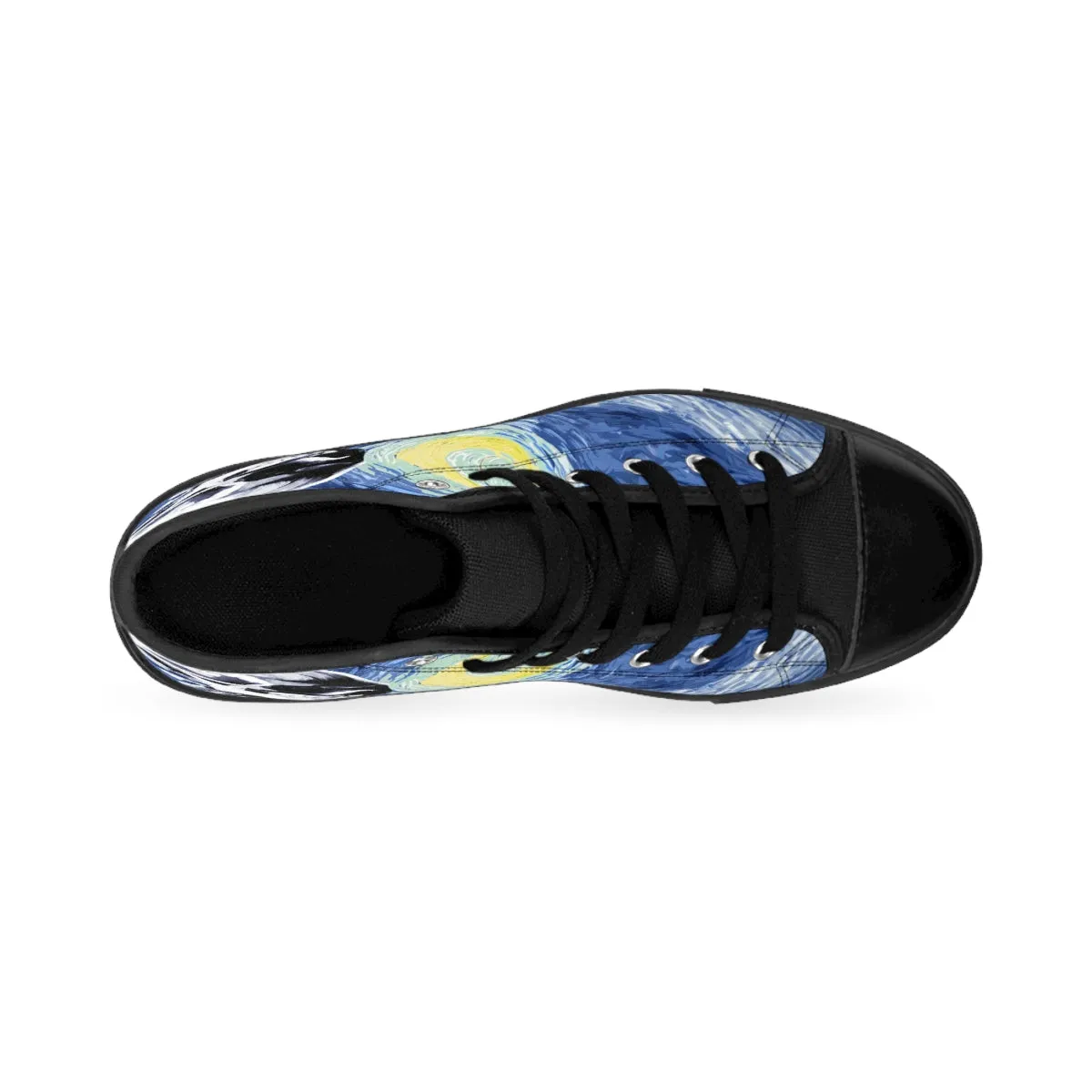 Skull With Burning Cigarette on Starry Night - Van Gogh Tribute | Art Freak High Top Canvas Sneakers