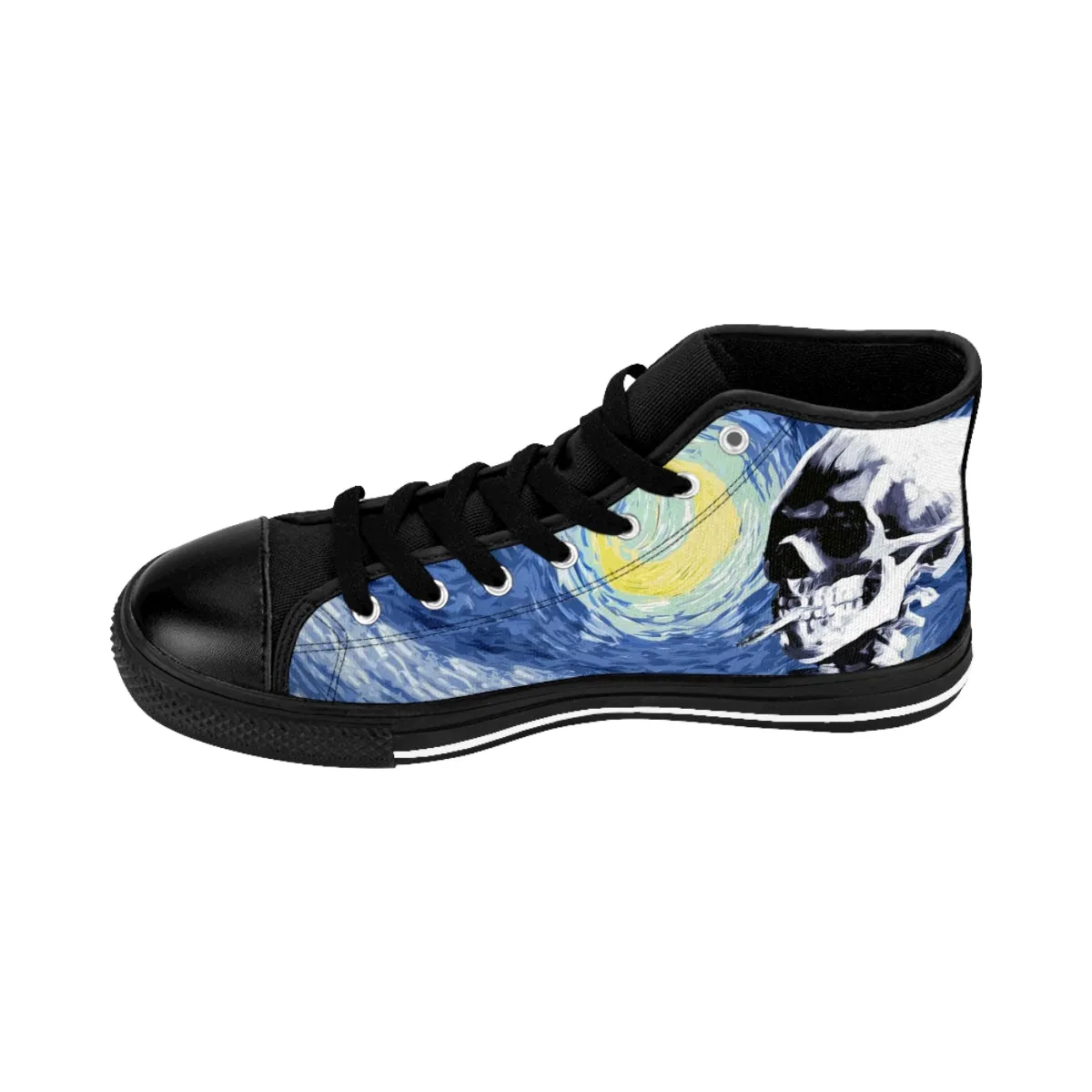 Skull With Burning Cigarette on Starry Night - Van Gogh Tribute | Art Freak High Top Canvas Sneakers
