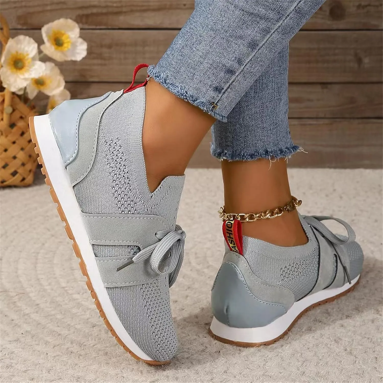 Slip On Sneakers Women Arch Support Walking Shoes Comfort Light Weight Mesh Casual Athletic Gym Tennis Running Shoes