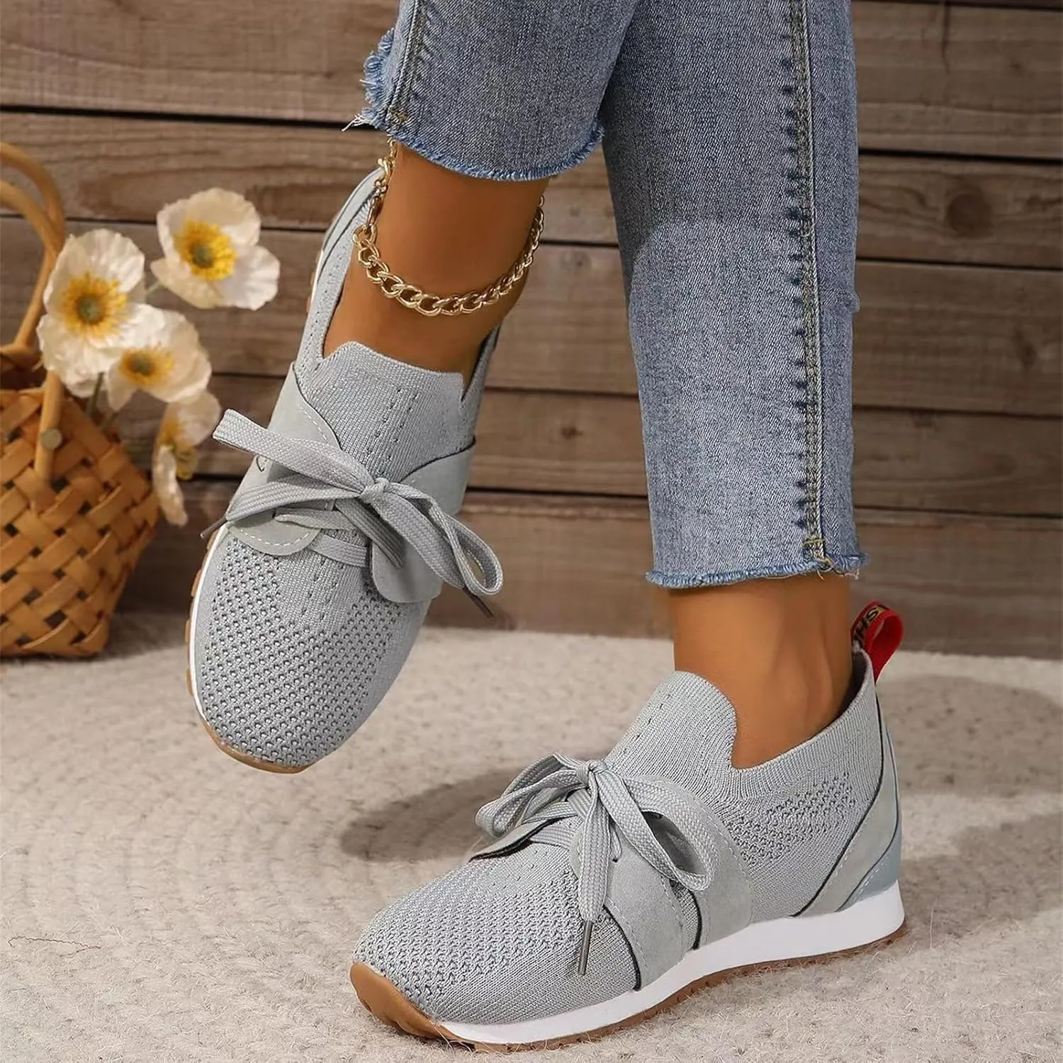 Slip On Sneakers Women Arch Support Walking Shoes Comfort Light Weight Mesh Casual Athletic Gym Tennis Running Shoes