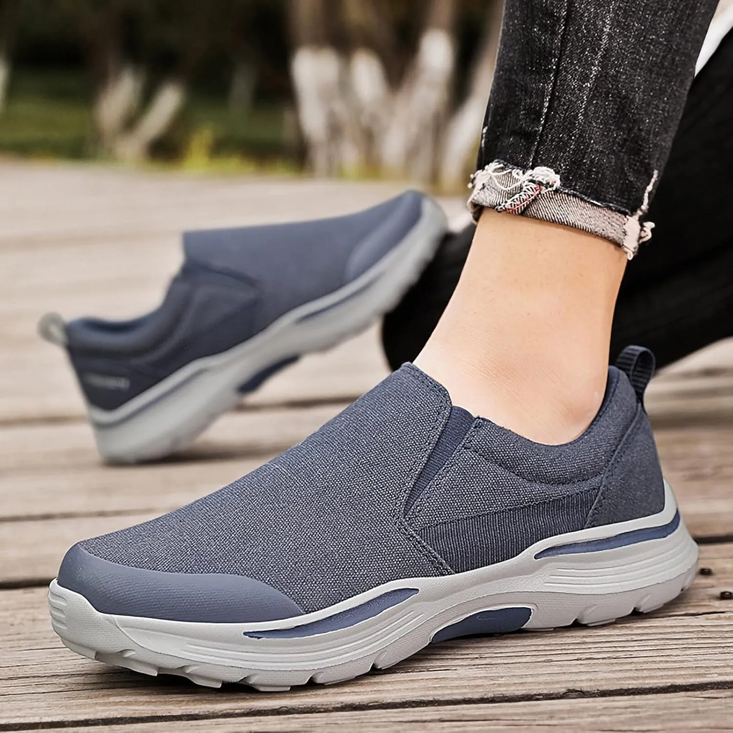 SNEKARMIN Men's Spring/Autumn Canvas Loafers - Comfortable Breathable Driving Shoes, Grey