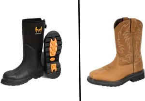 Steel Toe Rubber Waterproof Work Boots & Leather Anti-Slip Cowboy Boots for Various Outdoor Activities, Sizes 8 &8.5
